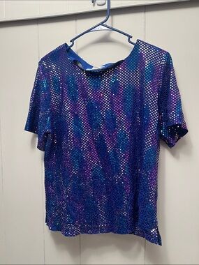 Brands Goode vintage Sequin Mesh Short Sleeve Top - Blue/Purple